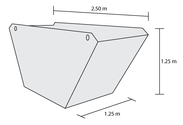 3m³ skip dimensions: 2.50m wide, 1.25m deep, 1.25m high